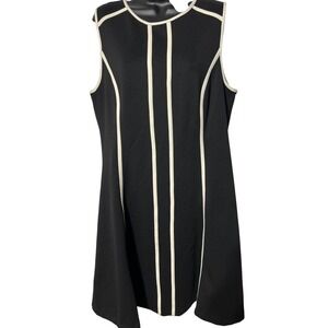 Ann Taylor Black Sleeveless Sheath Dress with‎ White Trim Size 12